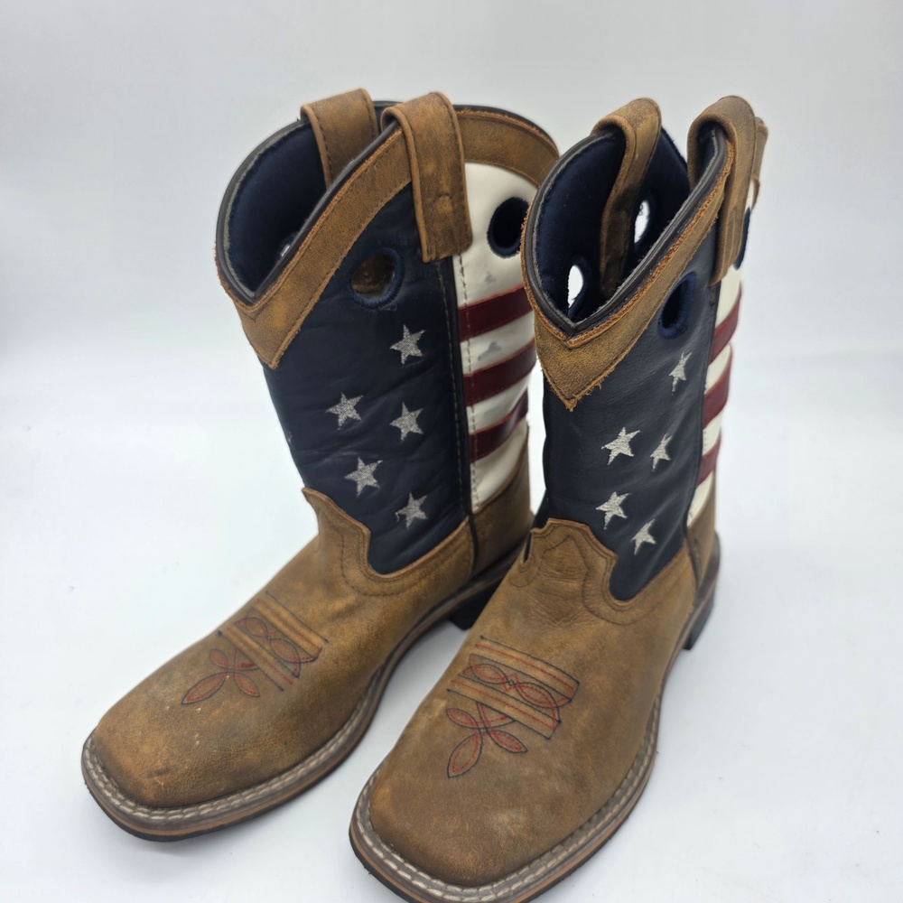 Cody James Western Boots Kids 3 D American Flag Leather Pull On Mid Calf 43880